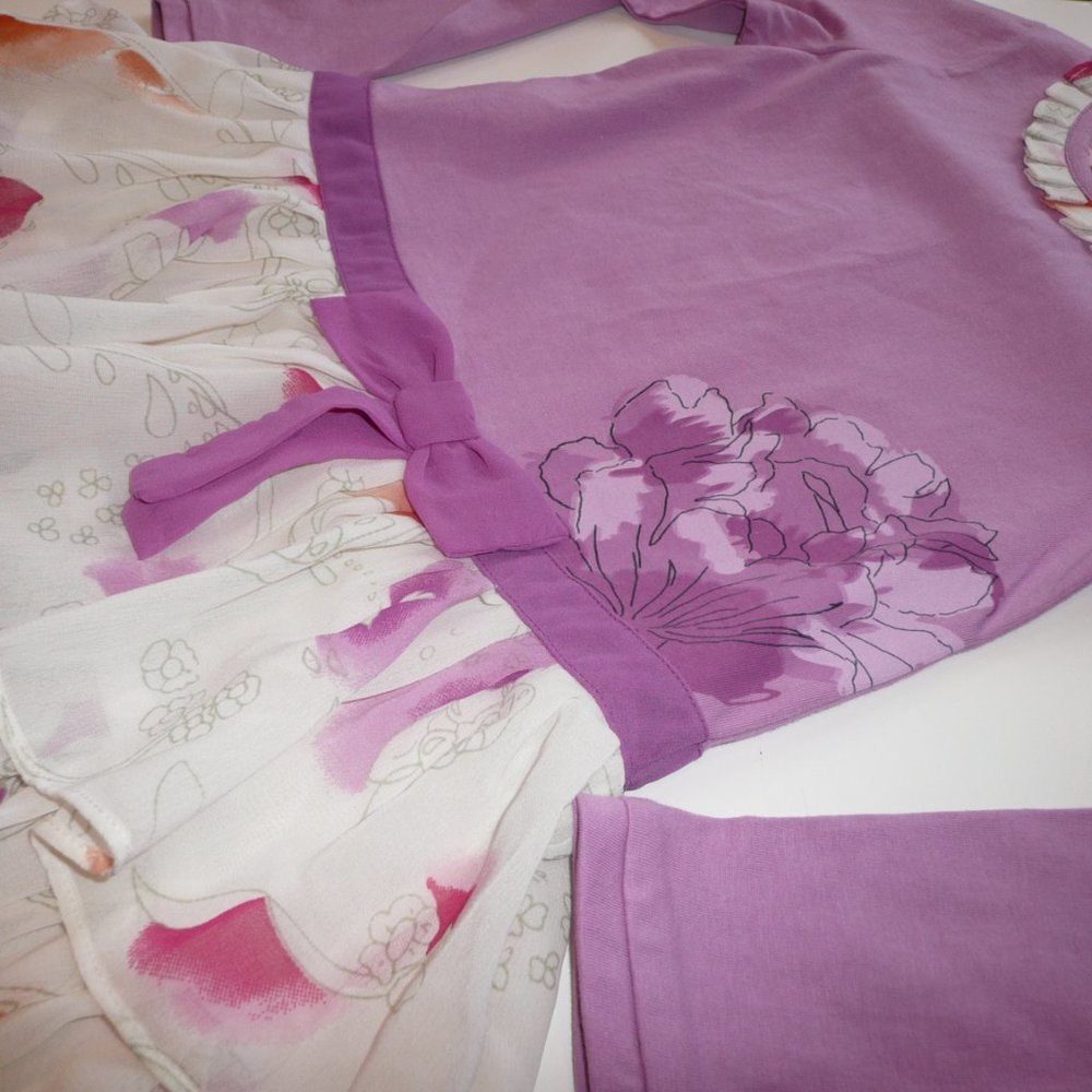 Beetlejuice London Little Girl SZ 6 Purple Dress Watercolor Like Flower Ruffles